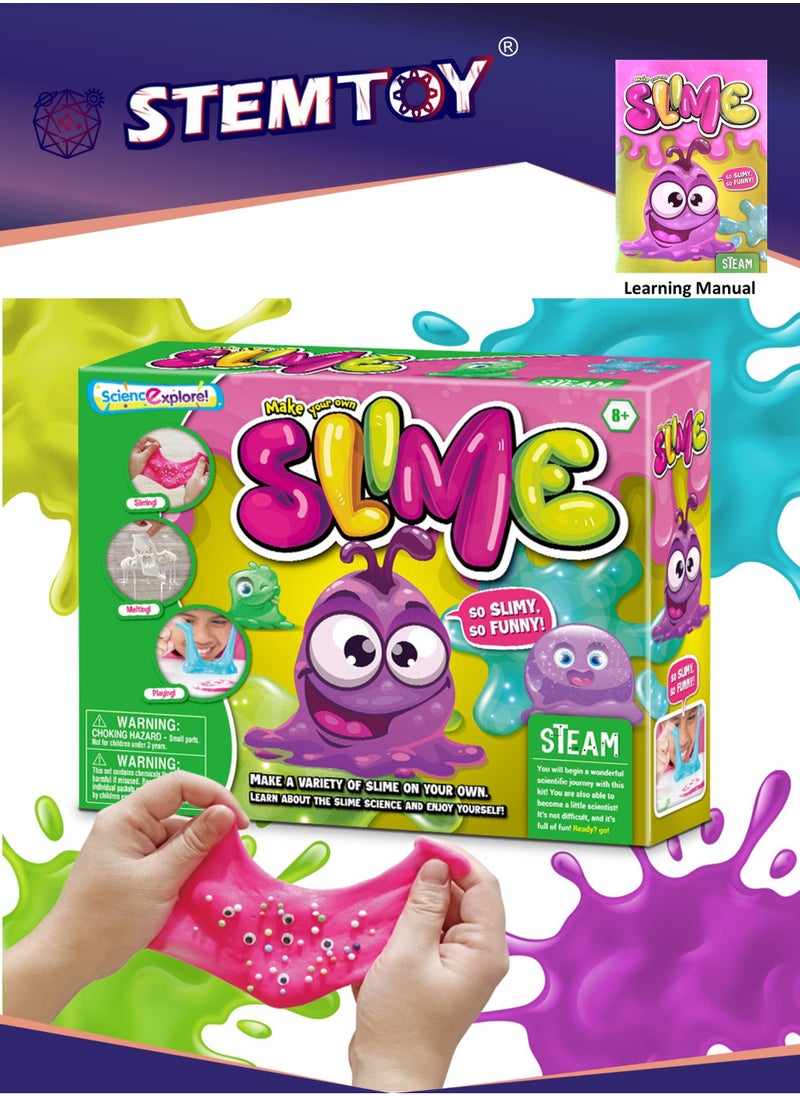 STEMTOY DIY Slime Science Experiment Kit for Kids – Make Non-Sticky Fluffy Slime with Cornstarch, Slime Powder & Glitter, Fun Hand-On STEM/ STEAM Chemistry Activity for Creative Crafting and Play  - Image 1