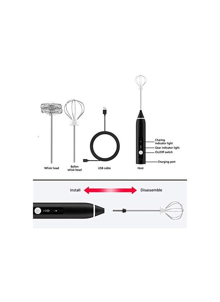 Generic - Rechargeable Milk Frother 3 Speeds Handheld Foam Maker With Stainless Whisk For Coffee, Latte, Cappuccino,Chocolate, Milk Tea, Coconut Milk, Durable Frother Drink Mixer - Image 1