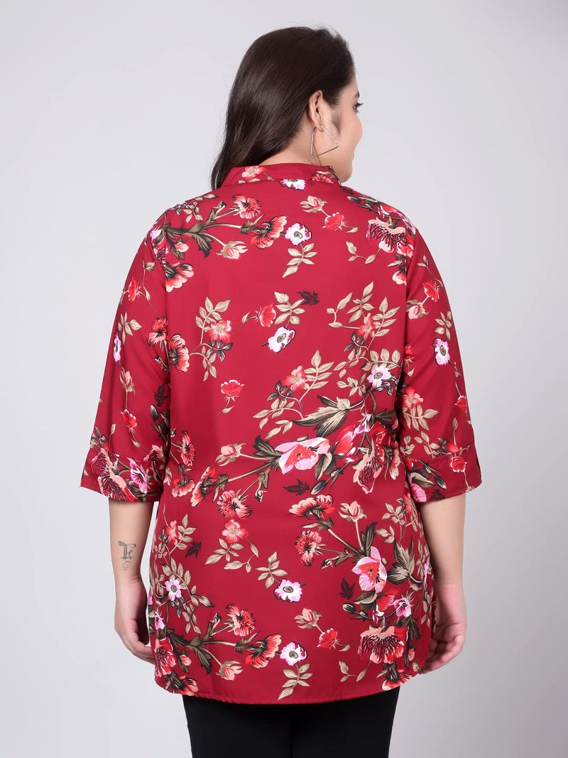 Indietoga Women's Plus Size Casual Crepe Tunics (P10001366_Maroon Floral Printed_4XL) - Image 4