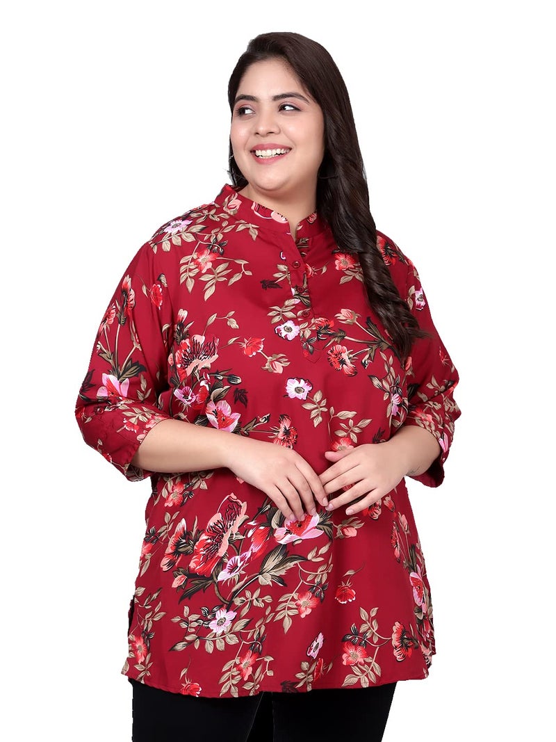 Indietoga Women's Plus Size Casual Crepe Tunics (P10001366_Maroon Floral Printed_4XL) - Image 1