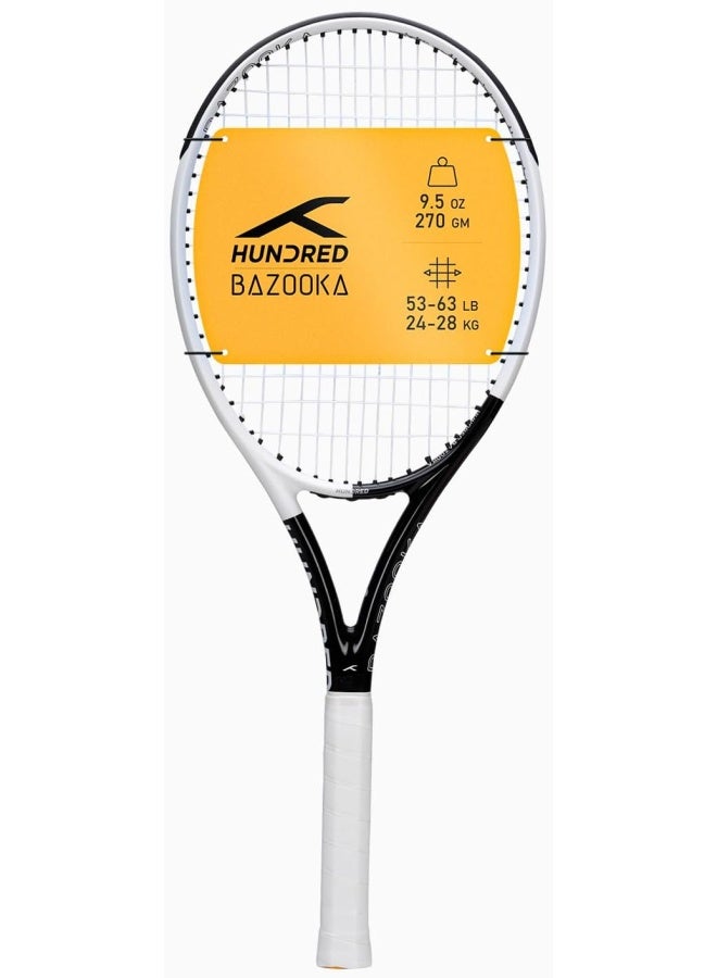 HUNDRED Bazooka Strung Tennis Racket With Full Cover | 1 Point Head Heavy | Grip Size 2 (4 1/4 Inches) | 270 Grams (White/Black) - Image 1