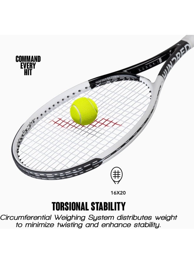 HUNDRED Bazooka Strung Tennis Racket With Full Cover | 1 Point Head Heavy | Grip Size 2 (4 1/4 Inches) | 270 Grams (White/Black) - Image 4