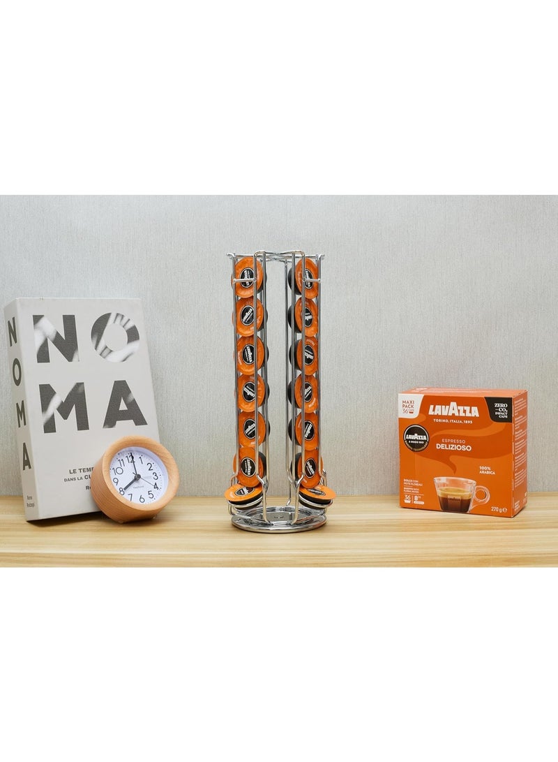 حامل كبسولات قهوة دوار، متوافق مع كبسولات قهوة لافازا ميو، ستاربكس فيريسمو، لافازا بلو، سي بي تي إل، كاي-في، تشيبو كافيسيمو، وكافيتالي. مثالي لتنظيم كبسولاتك بأناقة، (يحمل حتى 28 كبسولة) - Image 2