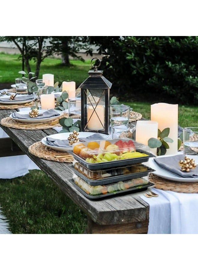 TRAYA Pack of 5 Serving Tray with lid - Reusable Catering Trays with Lids 13inch Long for Meal Prep, Cakes, Treats and Sandwiches (13 * 2.7 * 9.4inch) - Image 2