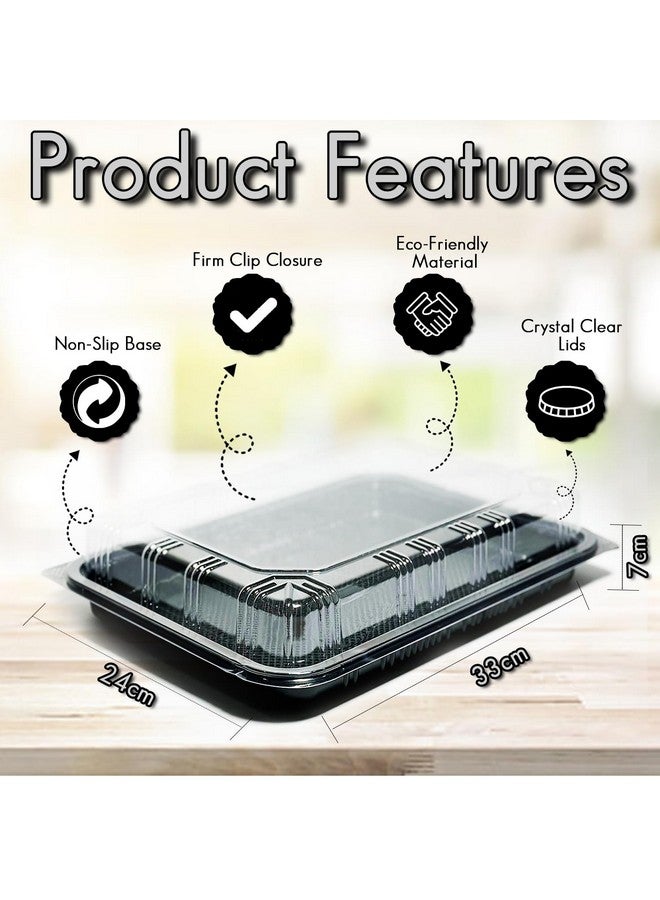 TRAYA Pack of 5 Serving Tray with lid - Reusable Catering Trays with Lids 13inch Long for Meal Prep, Cakes, Treats and Sandwiches (13 * 2.7 * 9.4inch) - Image 3