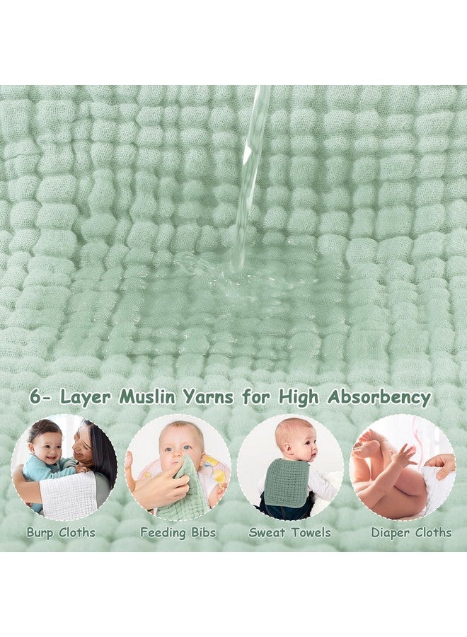 لوكسي مناديل تجشؤ من Looxii مصنوعة من قماش موسلين قطني 100%، مقاس كبير 20×10 بوصة، ناعمة للغاية وعالية الامتصاص، عبوة من 6 قطع من قماش التجشؤ للأطفال للأولاد والبنات، لون أبيض وأخضر - Image 4