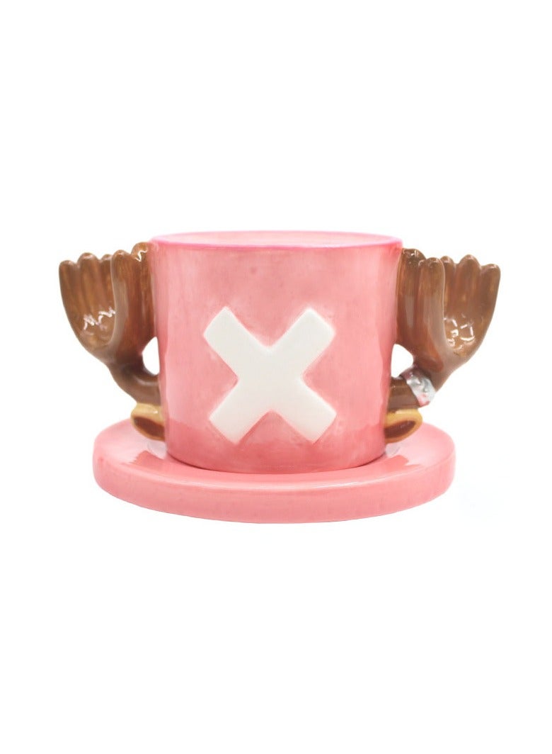 عام الرسوم المتحركة واحد قطعة الكرتون تشوبا قبعة القش ، فنجان القهوة الصحن الكرتون الخزف الأبيض كأس السيراميك للجماهير والأصدقاء (270 مل) - Image 1