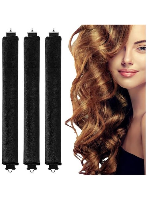 Heatless Hair Curler with Flexible Rods and Hook, Heatless Curling for All Hair Types, Comfortable Heatless Curlers for Sleeping, Curls Overnight, Black