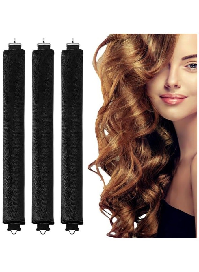 Heatless Hair Curler, 3 Pcs Overnight Curlers for Long Hair with Hook, Lazy Curlers, Sleep Styling Tools, Hair Curler Not Damage Hair, Natural Soft Wavy Curly Hair for Women (Black, Large)  - Image 1