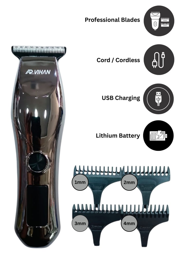 R.VIHAN RV-612 Professional Hair Clipper for Men | Cordless & USB Rechargeable Beard Trimmer with LED Display, Sharp T-Blade, 4 Guide Combs | Suitable for Hair Cutting & Grooming - Image 3