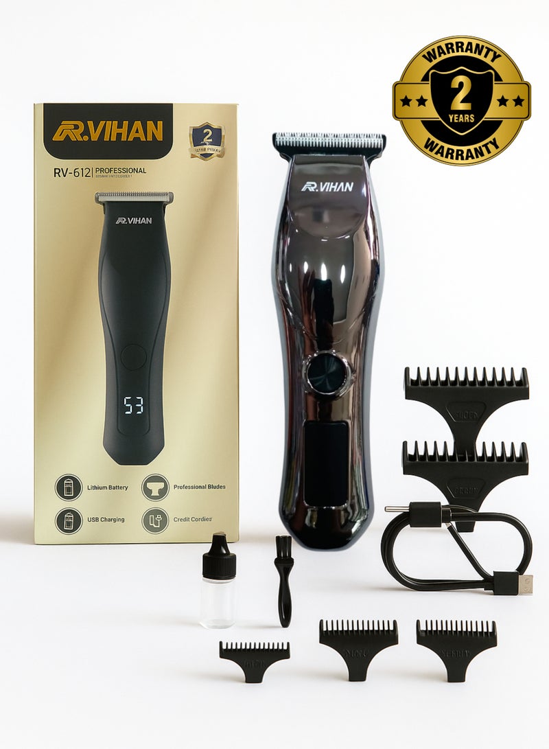 R.VIHAN RV-612 Professional Hair Clipper for Men | Cordless & USB Rechargeable Beard Trimmer with LED Display, Sharp T-Blade, 4 Guide Combs | Suitable for Hair Cutting & Grooming - Image 1