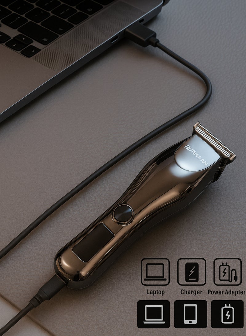 R.VIHAN RV-612 Professional Hair Clipper for Men | Cordless & USB Rechargeable Beard Trimmer with LED Display, Sharp T-Blade, 4 Guide Combs | Suitable for Hair Cutting & Grooming - Image 5