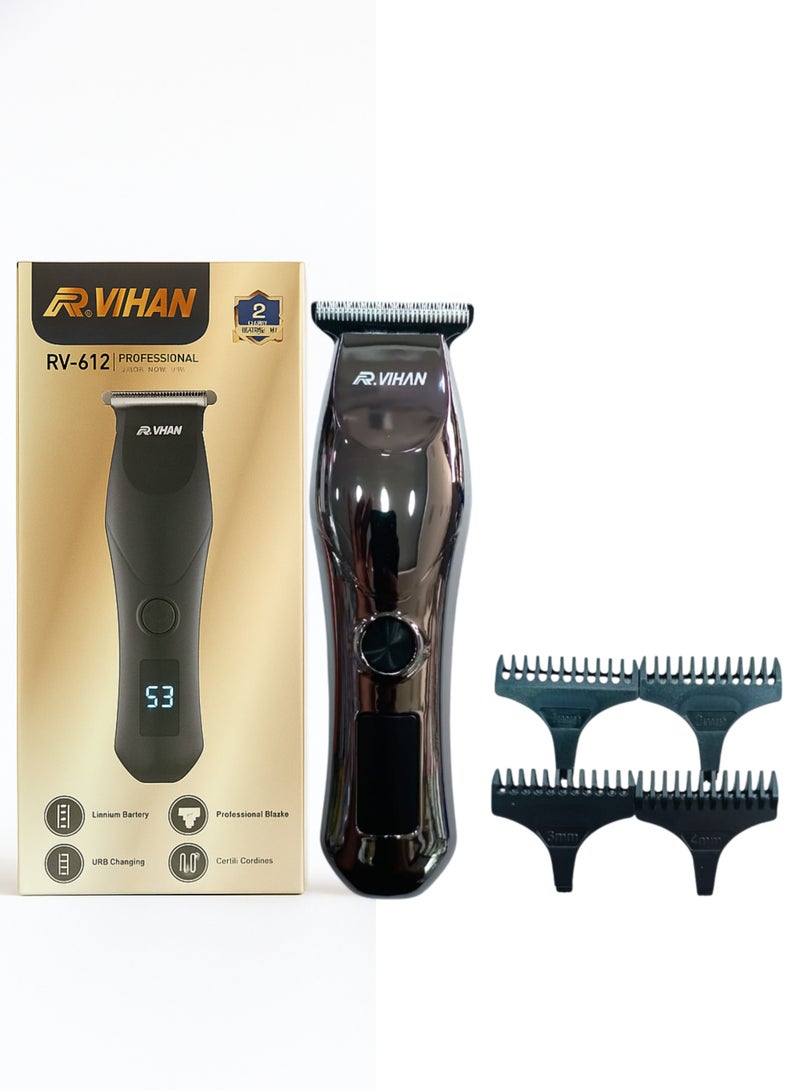 R.VIHAN RV-612 Professional Hair Clipper for Men | Cordless & USB Rechargeable Beard Trimmer with LED Display, Sharp T-Blade, 4 Guide Combs | Suitable for Hair Cutting & Grooming - Image 4