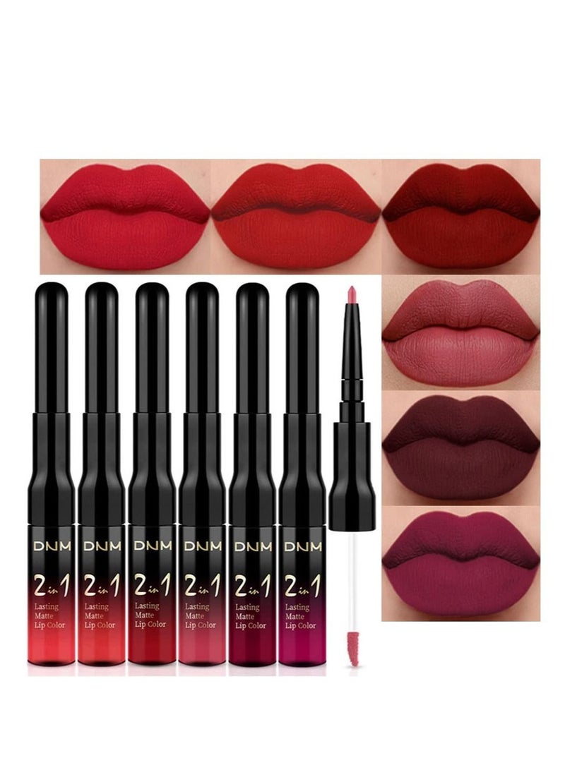 Excefore 6 Pcs Matte Mist Lip Glaze, Dark Red Matte Lip Liner Pencil and Liquid Lipstick, Waterproof Lip Liner and with Lipstick, 24 Horas Originales Larga Long Lasting, Suitable for Women - Image 1