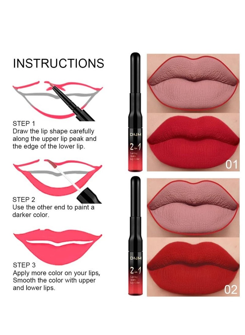 Excefore 6 Pcs Matte Mist Lip Glaze, Dark Red Matte Lip Liner Pencil and Liquid Lipstick, Waterproof Lip Liner and with Lipstick, 24 Horas Originales Larga Long Lasting, Suitable for Women - Image 2