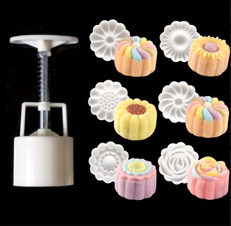 LIUSM Mid-Autumn Festival DIY Hand-Pressure Moon Cake Mould，50g Moon Cake Mold Set(1 Mold 6 Stamps) - Image 1