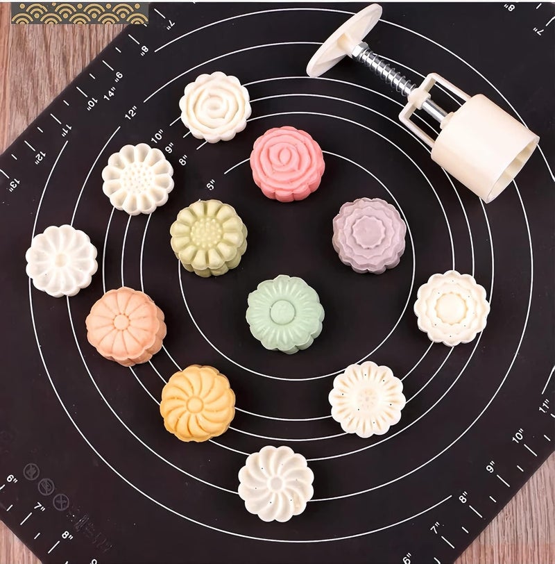 LIUSM Mid-Autumn Festival DIY Hand-Pressure Moon Cake Mould，50g Moon Cake Mold Set(1 Mold 6 Stamps) - Image 3