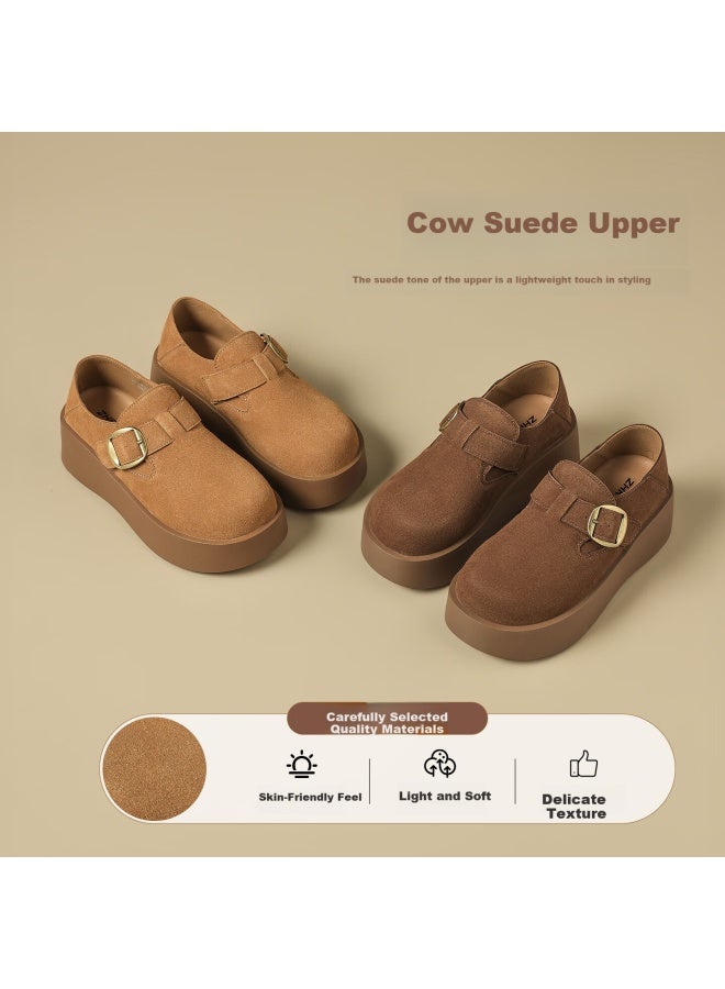 Zhr Women's Birkenstock Style Casual Thick Sole Commuter Shoes Height Increasing 6.5cm Small Size Flats Kd136 Coffee Color Size 35 - Image 2