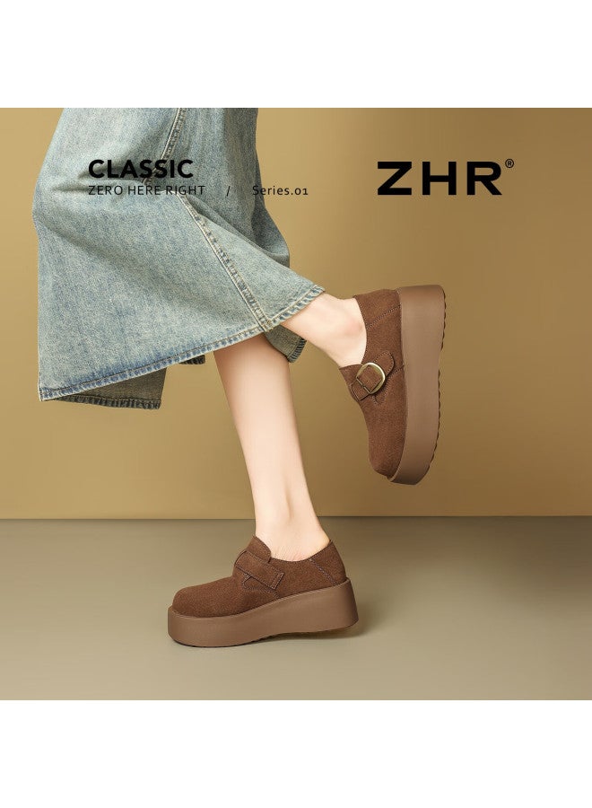 Zhr Women's Birkenstock Style Casual Thick Sole Commuter Shoes Height Increasing 6.5cm Small Size Flats Kd136 Coffee Color Size 35 - Image 5