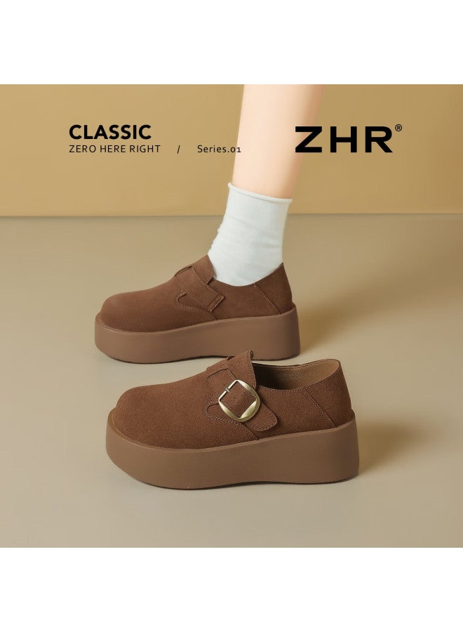 Zhr Women's Birkenstock Style Casual Thick Sole Commuter Shoes Height Increasing 6.5cm Small Size Flats Kd136 Coffee Color Size 35 - Image 1