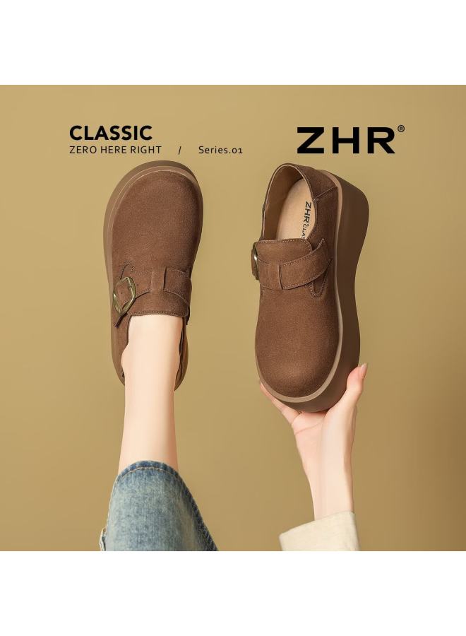 Zhr Women's Birkenstock Style Casual Thick Sole Commuter Shoes Height Increasing 6.5cm Small Size Flats Kd136 Coffee Color Size 35 - Image 4