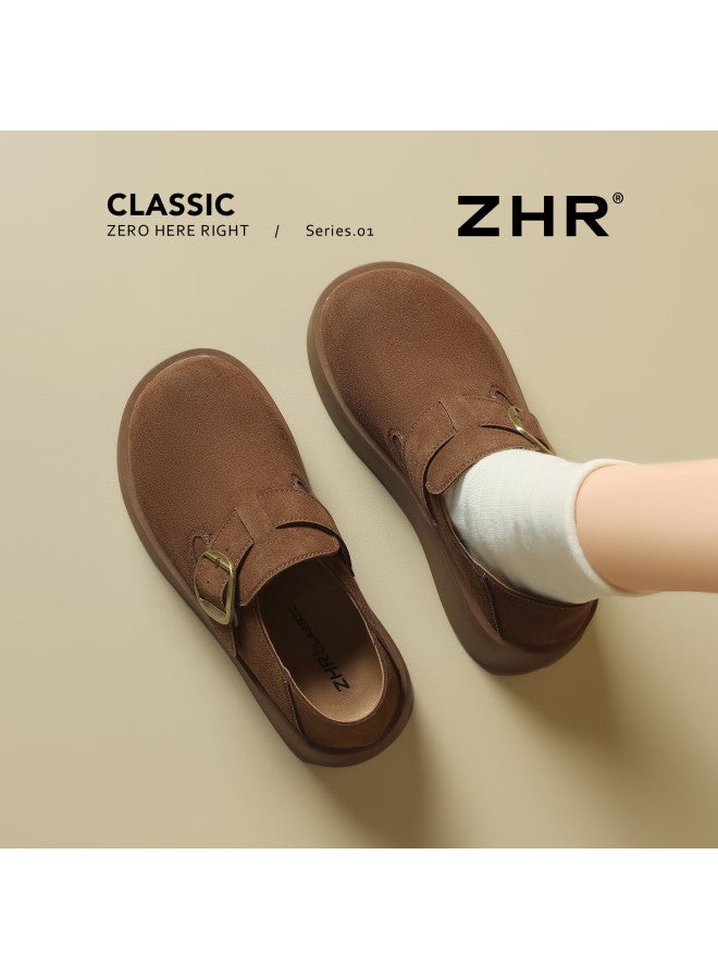 Zhr Women's Birkenstock Style Casual Thick Sole Commuter Shoes Height Increasing 6.5cm Small Size Flats Kd136 Coffee Color Size 35 - Image 3