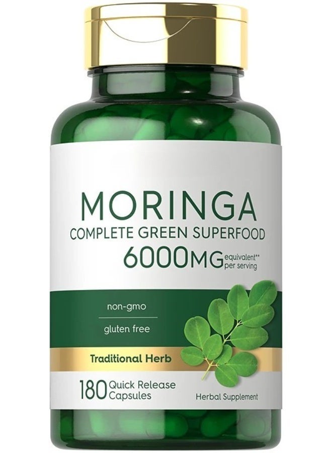 Moringa Oleifera | 180 Capsules | Non-GMO and Gluten Free Supplement | Complete Green Superfood | from Moringa Leaf Powder - Image 1