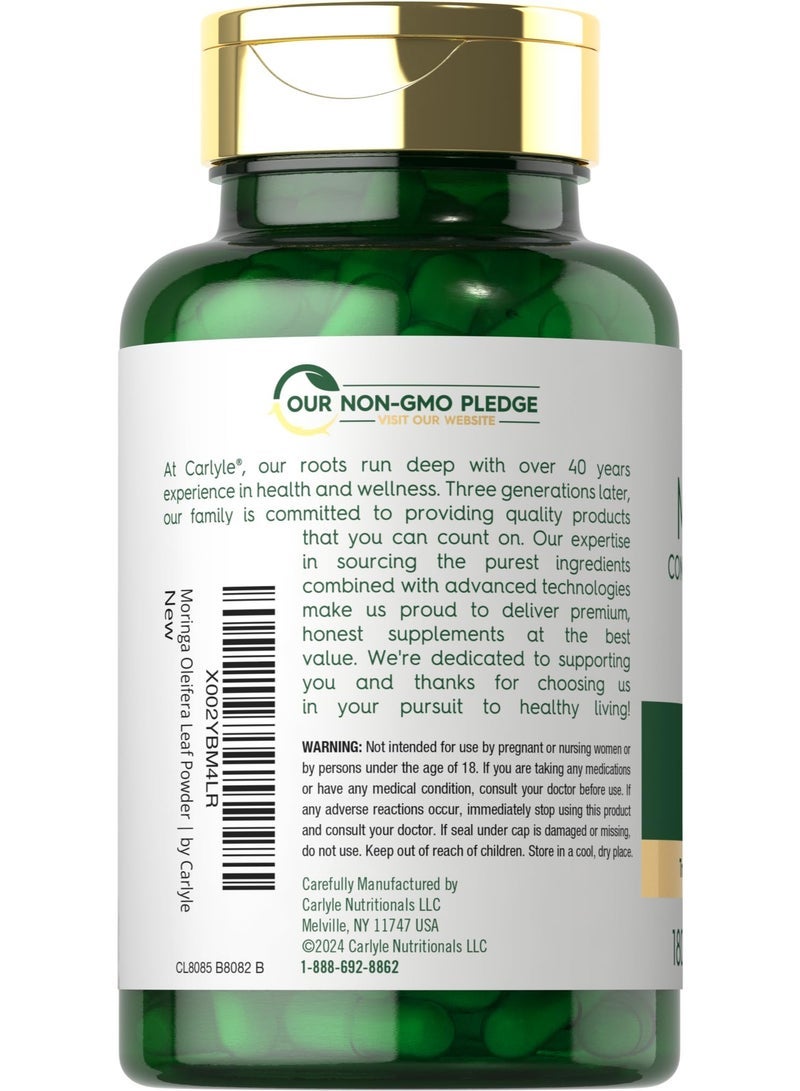 Moringa Oleifera | 180 Capsules | Non-GMO and Gluten Free Supplement | Complete Green Superfood | from Moringa Leaf Powder - Image 2