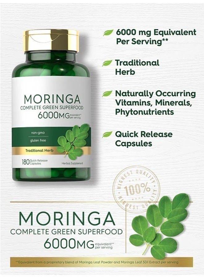 Moringa Oleifera | 180 Capsules | Non-GMO and Gluten Free Supplement | Complete Green Superfood | from Moringa Leaf Powder - Image 3