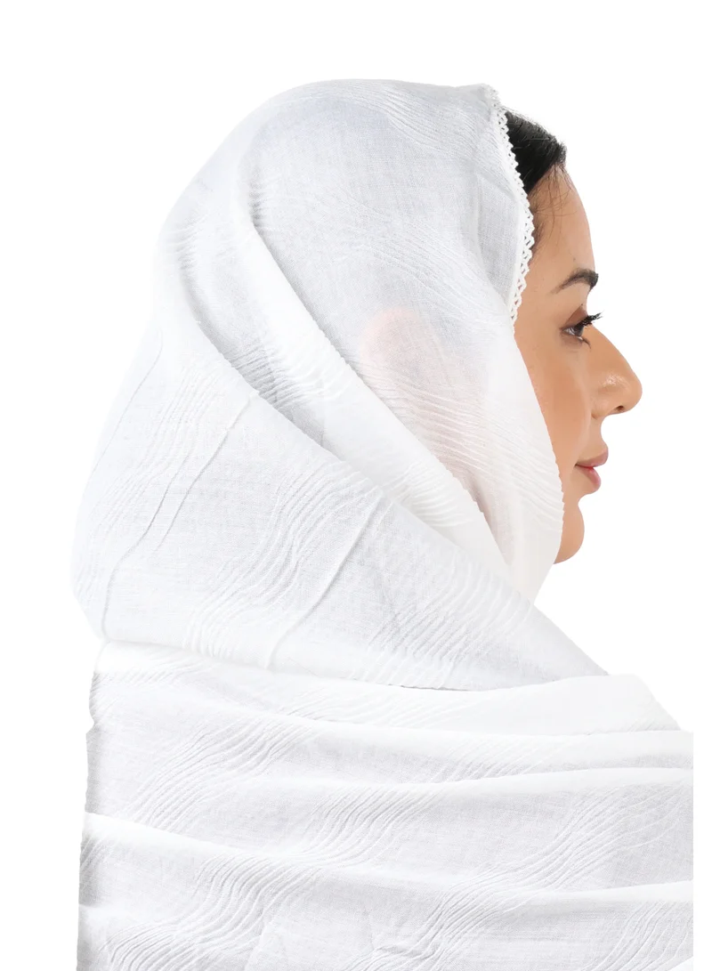 Jameela  Wave Pattern Cotton Crush Scarf with Lace Trim (White) for Women | Best Price UAE
