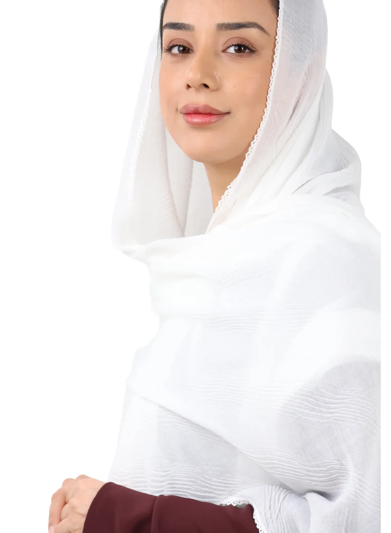 Jameela  Wave Pattern Cotton Crush Scarf with Lace Trim (White) for Women | Best Price UAE