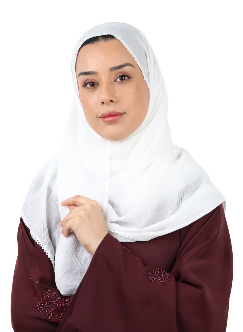 Jameela  Wave Pattern Cotton Crush Scarf with Lace Trim (White) for Women | Best Price UAE