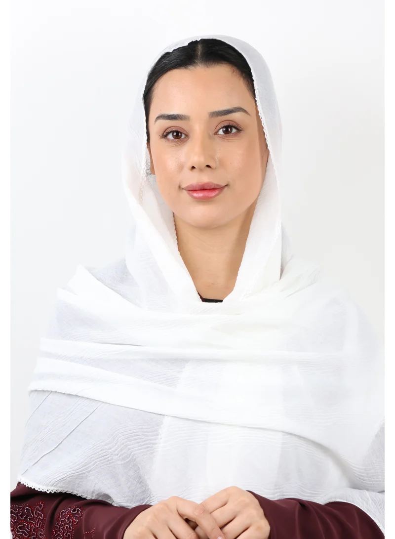 Jameela  Wave Pattern Cotton Crush Scarf with Lace Trim (White) for Women | Best Price UAE
