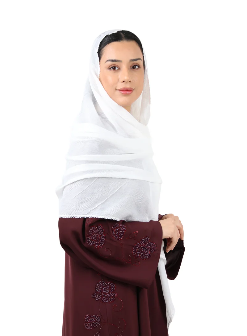 Jameela  Wave Pattern Cotton Crush Scarf with Lace Trim (White) for Women | Best Price UAE