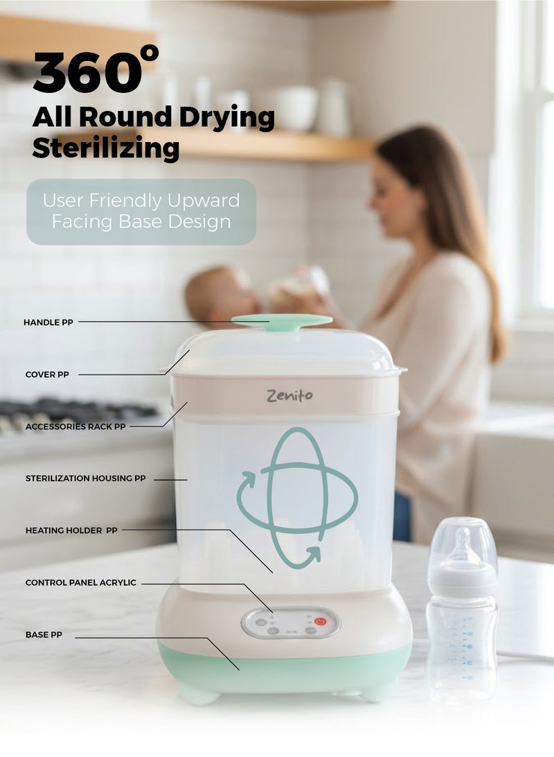 Zenito Electric Baby Bottle Sterilizer - Fast & Effective- Large Size Bottle Steriliser and Dryer 2 in 1, Hold 9 Bottles and Pacifiers, Electric Steam Steriliser for All Baby Bottles, Breast Pump Parts, Teething Toys, Newborn Essentials - White - Image 5