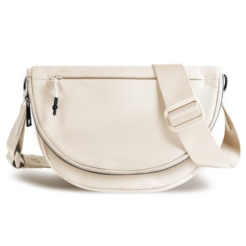 MEISEY Crescent Moon Bag for Women and Men Fashion Medium Nylon Folding Crescent Moon Single Shoulder Bag with Adjustable Strap Suitable for ExerciseRunningHikingDaily TravelWork beige - Image 1
