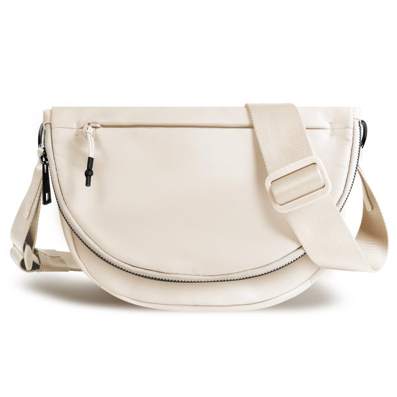 MEISEY Crescent Moon Bag for Women and Men Fashion Medium Nylon Folding Crescent Moon Single Shoulder Bag with Adjustable Strap Suitable for ExerciseRunningHikingDaily TravelWork beige - Image 2