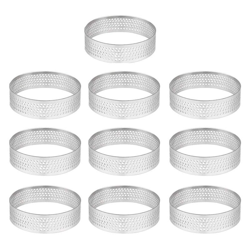 Aringfes 10 Pcs 276 Inch 304Stainless Steel Tart Ring HeatResistant Perforated Cake Mousse Ring Round Ring Baking doughnut tools 7cm 
