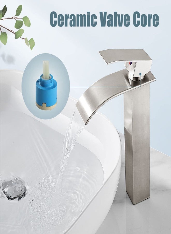 Aolemi Tall Bathroom Faucet Vessel Sink Faucet Single Hole 1 Handle Lavatory Vanity RV Deck Mount Mixer Tap with Pop Up Drain Assembly, Brushed Nickel, Waterfall Spout - Image 3
