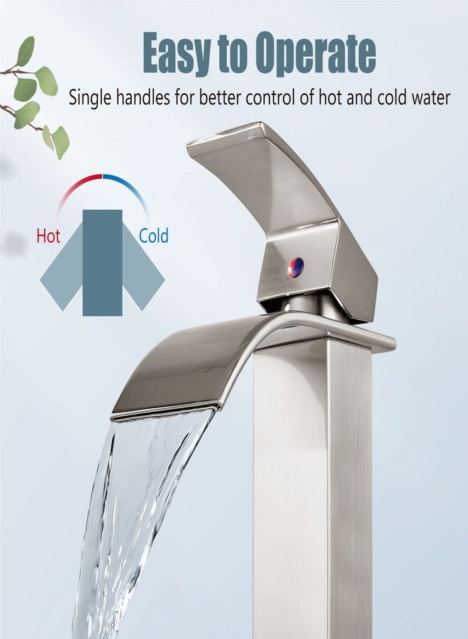 Aolemi Tall Bathroom Faucet Vessel Sink Faucet Single Hole 1 Handle Lavatory Vanity RV Deck Mount Mixer Tap with Pop Up Drain Assembly, Brushed Nickel, Waterfall Spout - Image 4