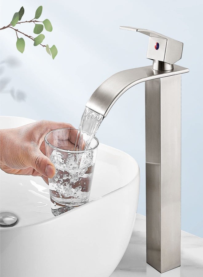 Aolemi Tall Bathroom Faucet Vessel Sink Faucet Single Hole 1 Handle Lavatory Vanity RV Deck Mount Mixer Tap with Pop Up Drain Assembly, Brushed Nickel, Waterfall Spout - Image 2