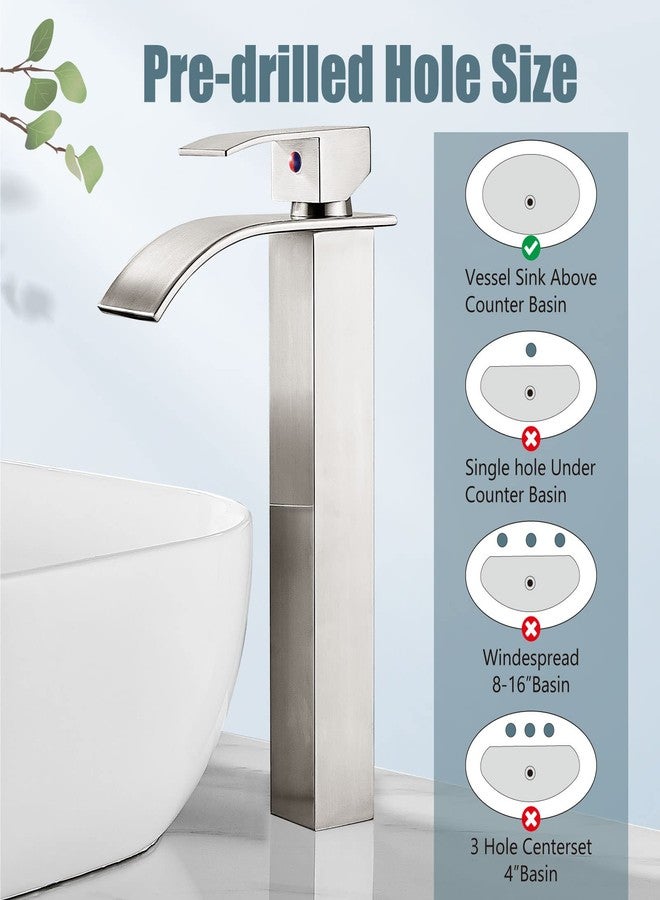 Aolemi Tall Bathroom Faucet Vessel Sink Faucet Single Hole 1 Handle Lavatory Vanity RV Deck Mount Mixer Tap with Pop Up Drain Assembly, Brushed Nickel, Waterfall Spout - Image 5