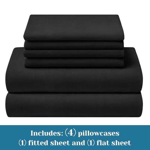 BYSURE Jersey Knit King Size Sheets Set 6 Pieces, Stretch Super Soft and Wrinkle-Free Bed Sheets, Spandex Blend with 18-inch Deep Pocket, Black - Image 2