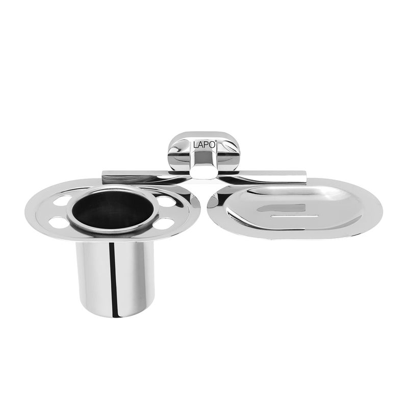 LAPO Stainless Steel 304 Grade Soap Holder with Brush Holder for Bathroom | Soap Dish with Tumbler Holder Bathroom Accessories(Chrome Finish) - Image 5