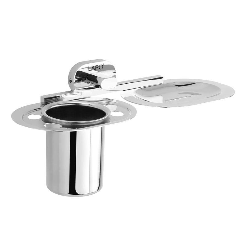 LAPO Stainless Steel 304 Grade Soap Holder with Brush Holder for Bathroom | Soap Dish with Tumbler Holder Bathroom Accessories(Chrome Finish) - Image 4