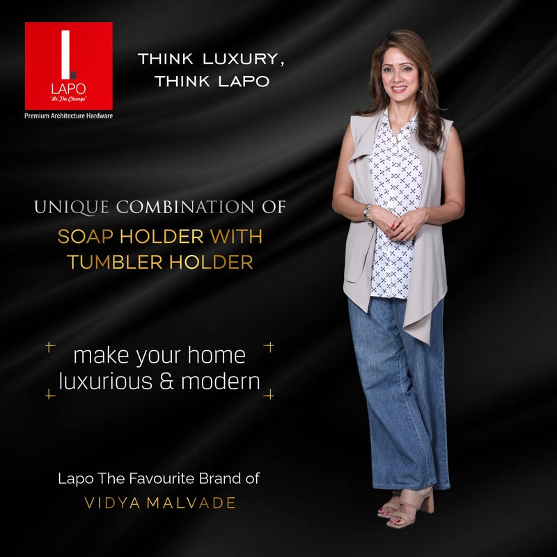 LAPO Stainless Steel 304 Grade Soap Holder with Brush Holder for Bathroom | Soap Dish with Tumbler Holder Bathroom Accessories(Chrome Finish) - Image 2