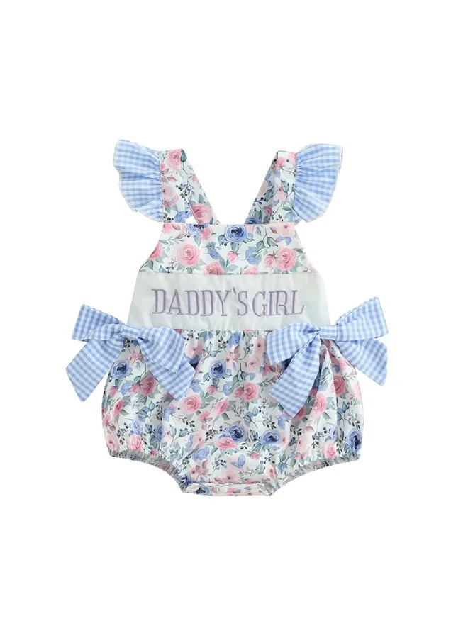 Matching Family Outfits – Daddy’s Girl Floral Print Baby Romper with Bows & Ruffled Sleeves