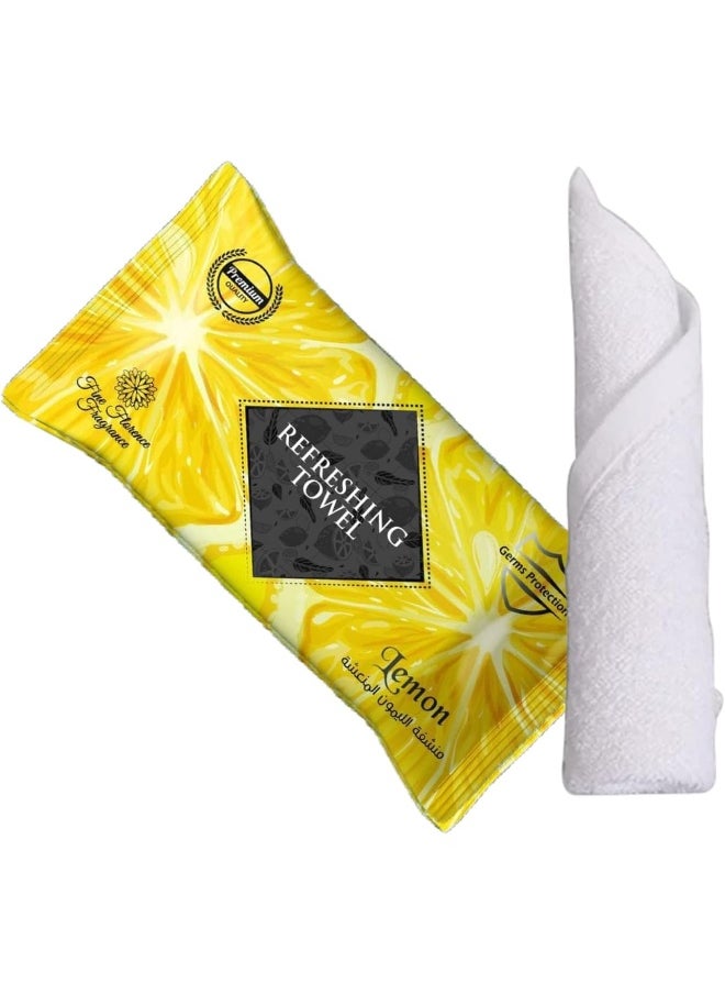Zalcoon Refreshing Towel Wipes, Cotton Refreshment White Towels (100 Packs, 22x22cm) Mildly Scented Pre-moistened Towels to Use Hot or Cold - Lemon Scent  - Image 3