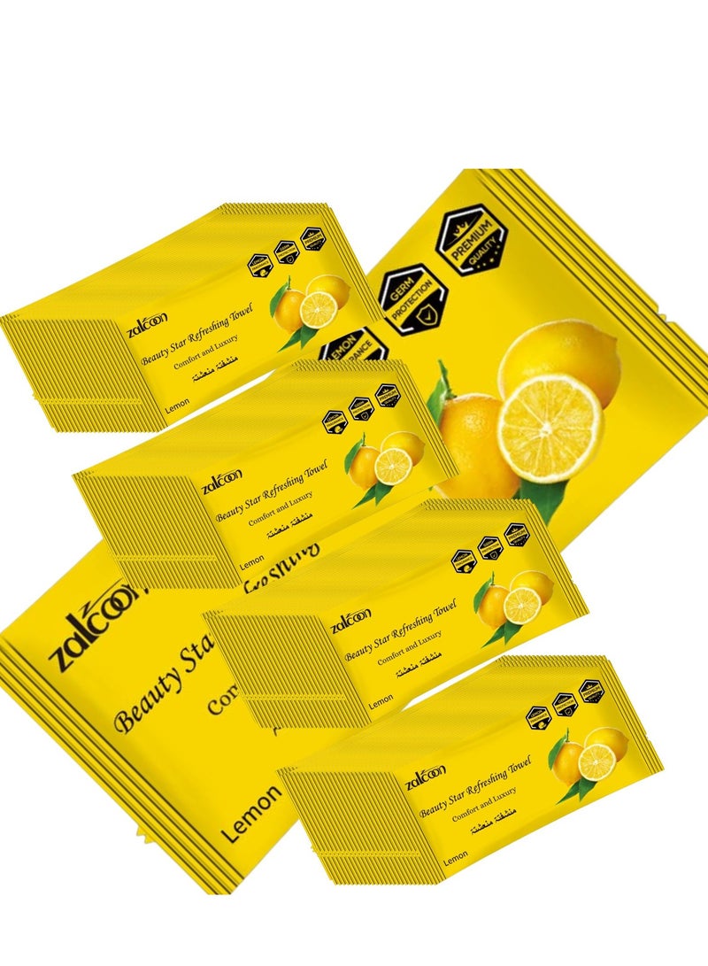زالكون Refreshing Towel Wipes, Cotton Refreshment White Towels (100 Packs, 22x22cm) Mildly Scented Pre-moistened Towels to Use Hot or Cold - Lemon Scent - Image 1