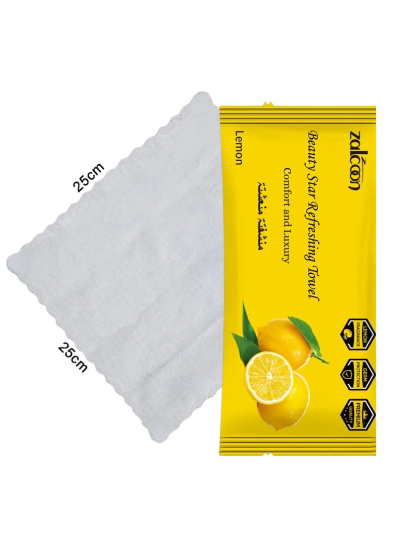 زالكون Refreshing Towel Wipes, Cotton Refreshment White Towels (100 Packs, 22x22cm) Mildly Scented Pre-moistened Towels to Use Hot or Cold - Lemon Scent - Image 2